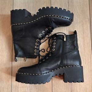Vince Camuto Black Lug Sole Combat Boots